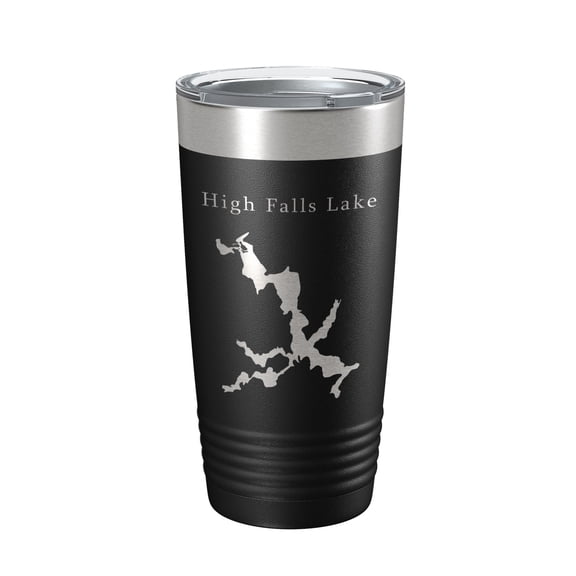 High Falls Lake Map Tumbler Travel Mug Insulated Laser Engraved Coffee Cup Georgia 20 oz Black