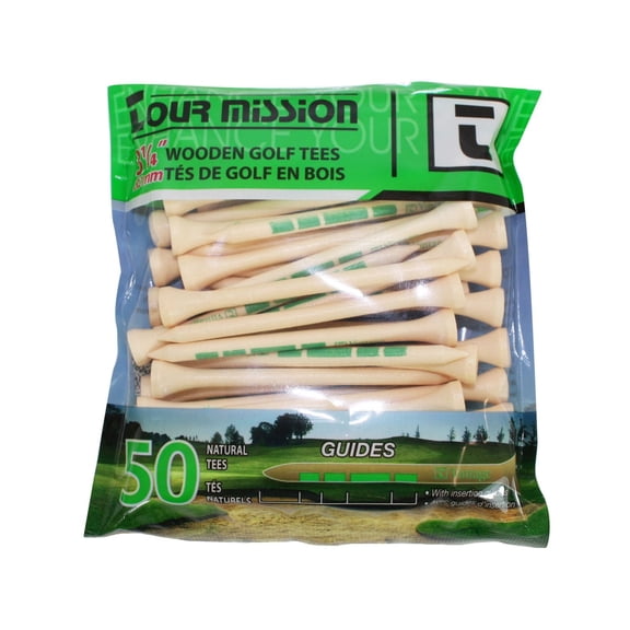 3 1/4" (82mm) Natural Wooden Golf Tees, pack of 50 by Tour Mission