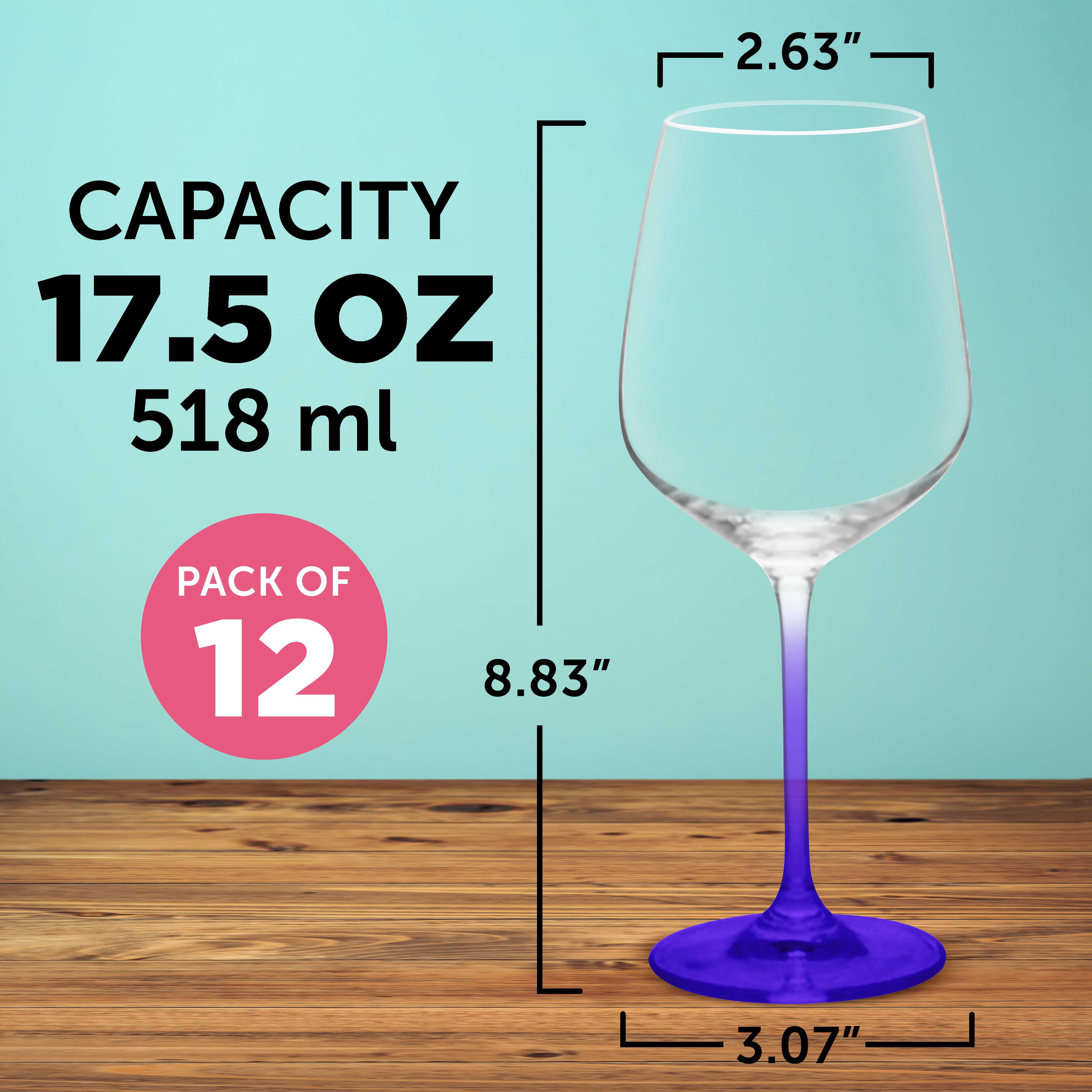 Crystal Wine Glasses 17.5 oz. Set of 12, Bulk Pack - Restaurant Glassware, Perfect for Red Wine or White Wine - Purple