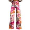 thumbnail image 2 of Women's Casual Pants Wide Leg Pants Woman High Waist Floral Patterned Pants Lightweight Loose Fit Casual Colorful Trouser Imitation Jeans,Pink Women's Casual Pants L, 2 of 4