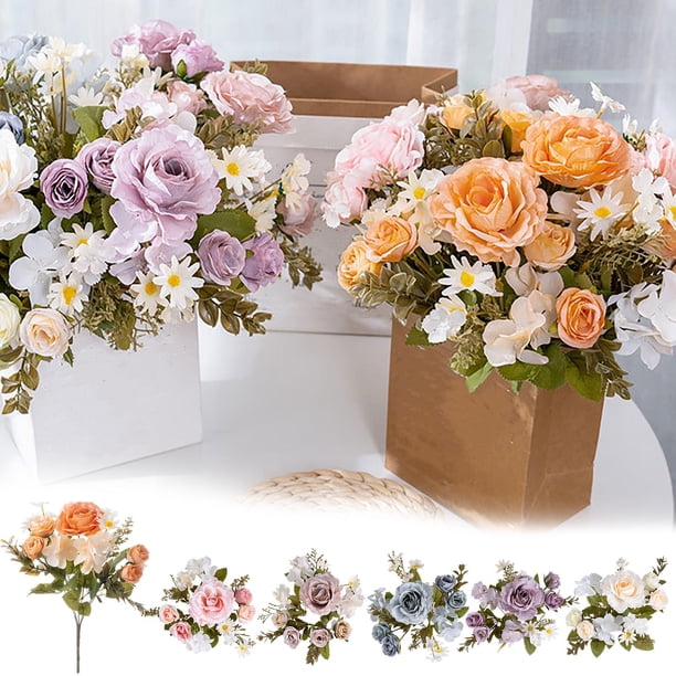 Ramo de Rosa de Seda - Flores artificiales de 12 pulgadas para centros de mesa y decoración del hogar