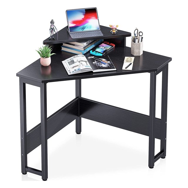 ODK Modern Triangle Corner Computer Desk with Raised Monitor Stand, Black