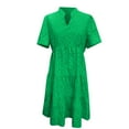 thumbnail image 4 of Chiccall Womens Summer Lace Ruffle Dresses Eyelet Casual Flowy V Neck Short Sleeve Tunic Dress Green M, 4 of 4