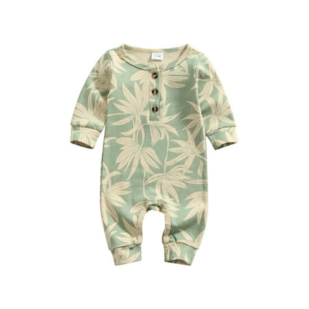 

Seyurigaoka Baby’s Flower Leaves Print Button Round Neck Long Sleeve Jumpsuit
