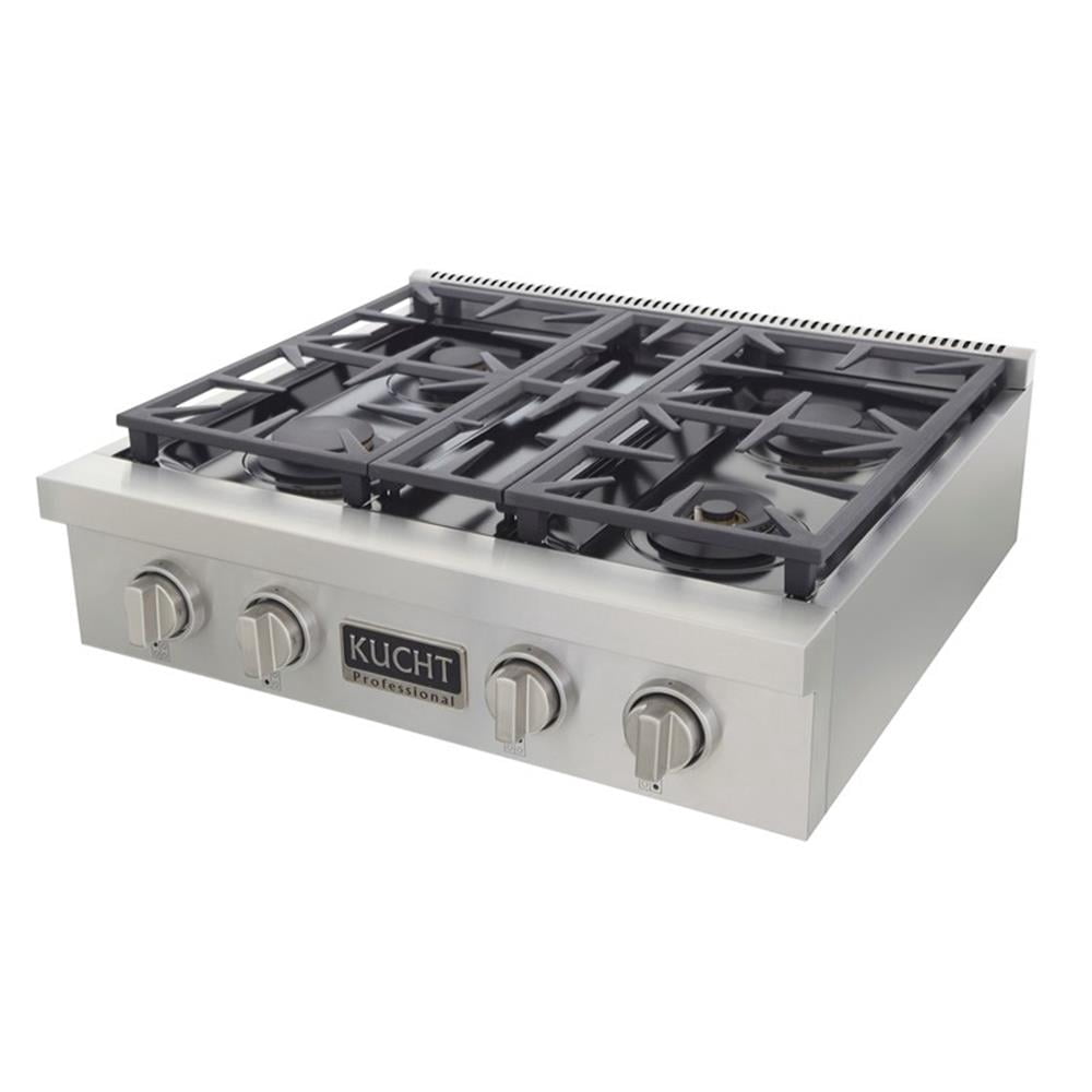 Pemberly Row 30" Propane Gas Range Top in Steel with Classic Silver Knobs
