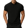 thumbnail image 2 of Men's Solid Color Short Sleeve Button Down Shirt Casual Button Up Round Neck Top for Business Casual Vacation Office Work Daily Wear | Ihhxva,Black L, 2 of 7