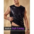 thumbnail image 7 of Men's Sequin Tank Top Sparkly Glitter Sleeveless Shirt Crew Neck Shiny Metallic Vest for Music Festival, Disco Party, Stage Performance Black 2XL, 7 of 7