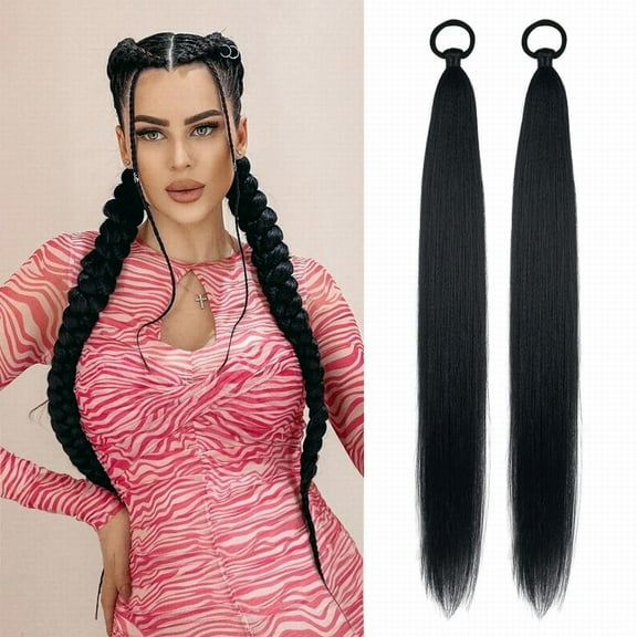 2 Pack Ponytail Extensions – 26 Inch Long Wig Ponytail with Tie, Synthetic Hairpiece for Women Girls, Festival Halloween Thanksgiving Christmas Party Hairstyle Accessories Makeup Organizers