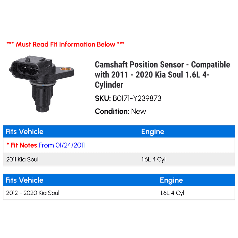 Camshaft Position Sensor for Kia Soul 2009 - 2014 1.6 Cam Sensor Camshaft Position Sensor for Kia Soul 2009 - 2014 1.6 Cam Sensor