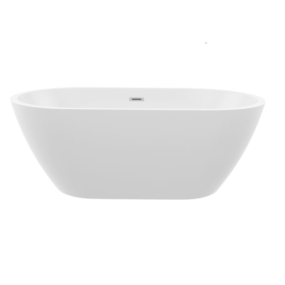 JERFIT 67 Inch Glossy White Acrylic Freestanding Bathtub, Deep Soaking Oval Tub with Chrome Overflow Drain for Modern Bathroom