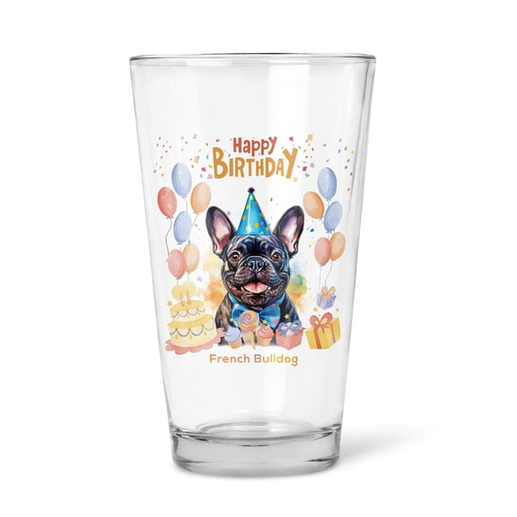 Watercolor French Bulldog Happy Birthday Celebration Balloons Gift Party 16oz Pint Beer Glass Mug Dog Lover Gifts Beer Glasses Cup - 00028