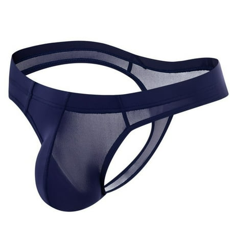 

YIWEI Men Ice Silk Briefs G-String Thongs Sexy Sheer Underwear T-Back Underpants Sapphire XL