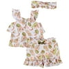 Little Lass Baby Girls 3-pc. Tropical Leaf Short Set 12 Months White/green/pink