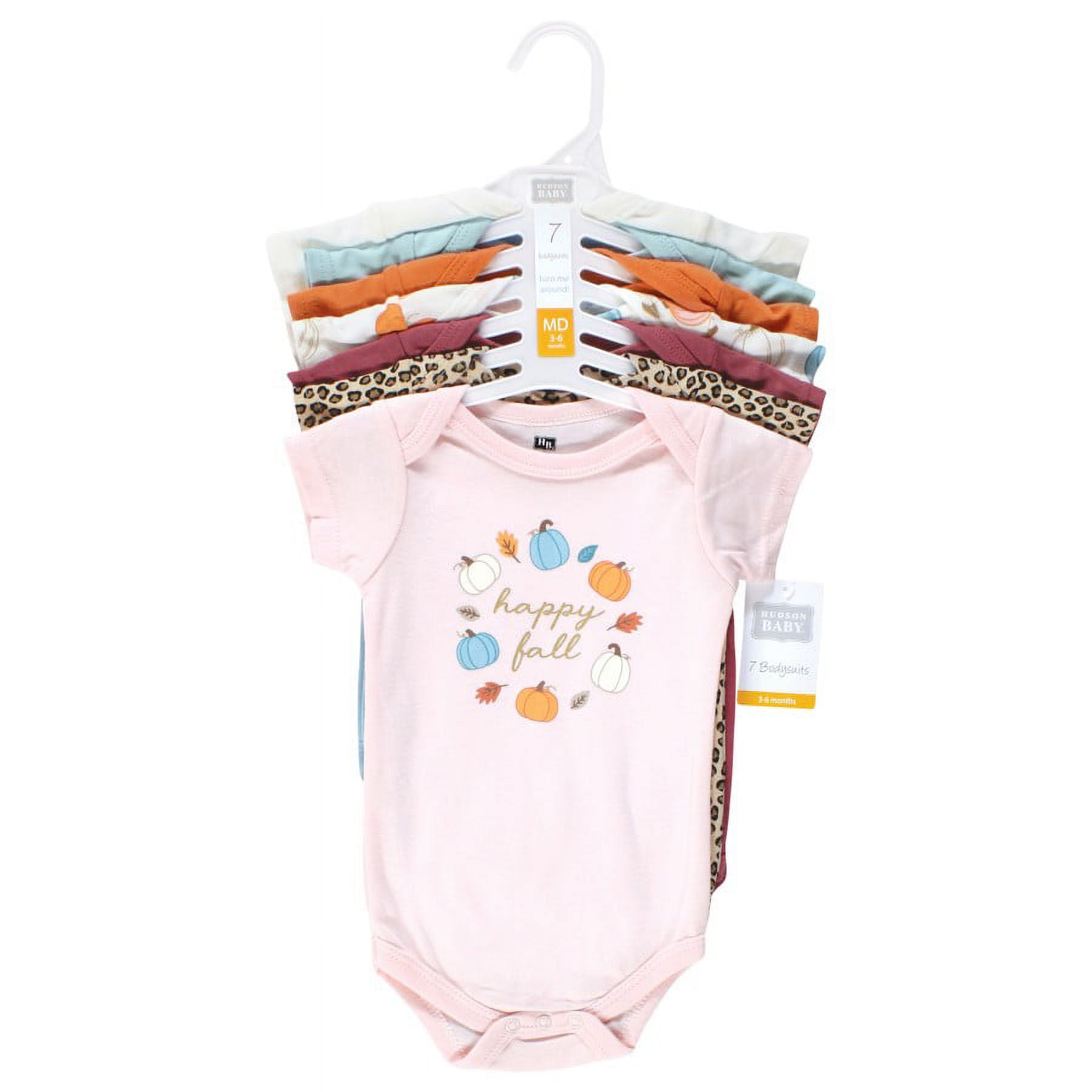 Hudson Baby Infant Girl Cotton Bodysuits, Happy Fall, 3-6 Months