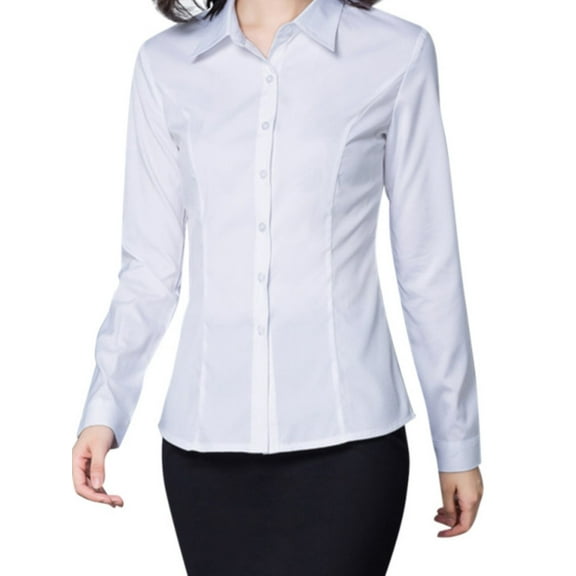 EFINNY Womens Button Down Shirts Long Sleeve Work Dress Shirts, Ladies V Neck Collared Business Casual Blouses