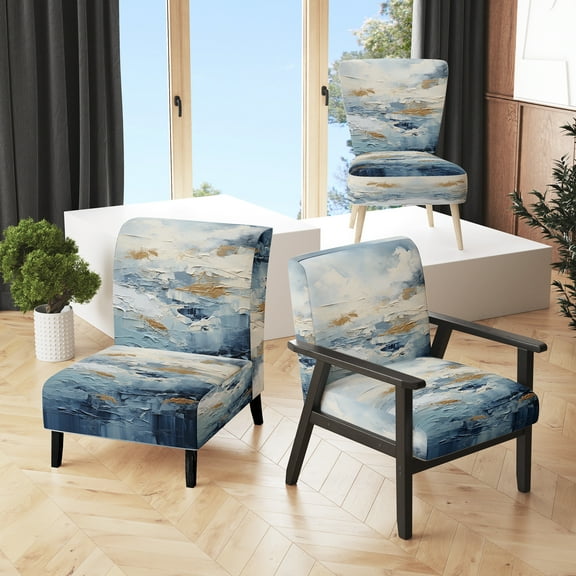 Designart "Beach Scandinavian Solitude III" Upholstered Abstract Accent Chair and Nautical & Coastal Arm Chair - Multiple Color & Pattern