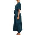 thumbnail image 4 of Nlife Women V Neck Flare Sleeve Pleated Tiered Tie Waist Maxi Dress, 4 of 7