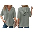 thumbnail image 2 of Blusas de Verano para Mujer, de Punto Gofre, de Corta, con Cordón, Sudaderas con Botones y Cuello en V, Blusas Informales, Camisas. Verde S, 2 of 9