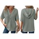 thumbnail image 2 of Blusas de Verano para Mujer, de Punto Gofre, de Corta, con Cordón, Sudaderas con Botones y Cuello en V, Blusas Informales, Camisas. Verde XXL, 2 of 9