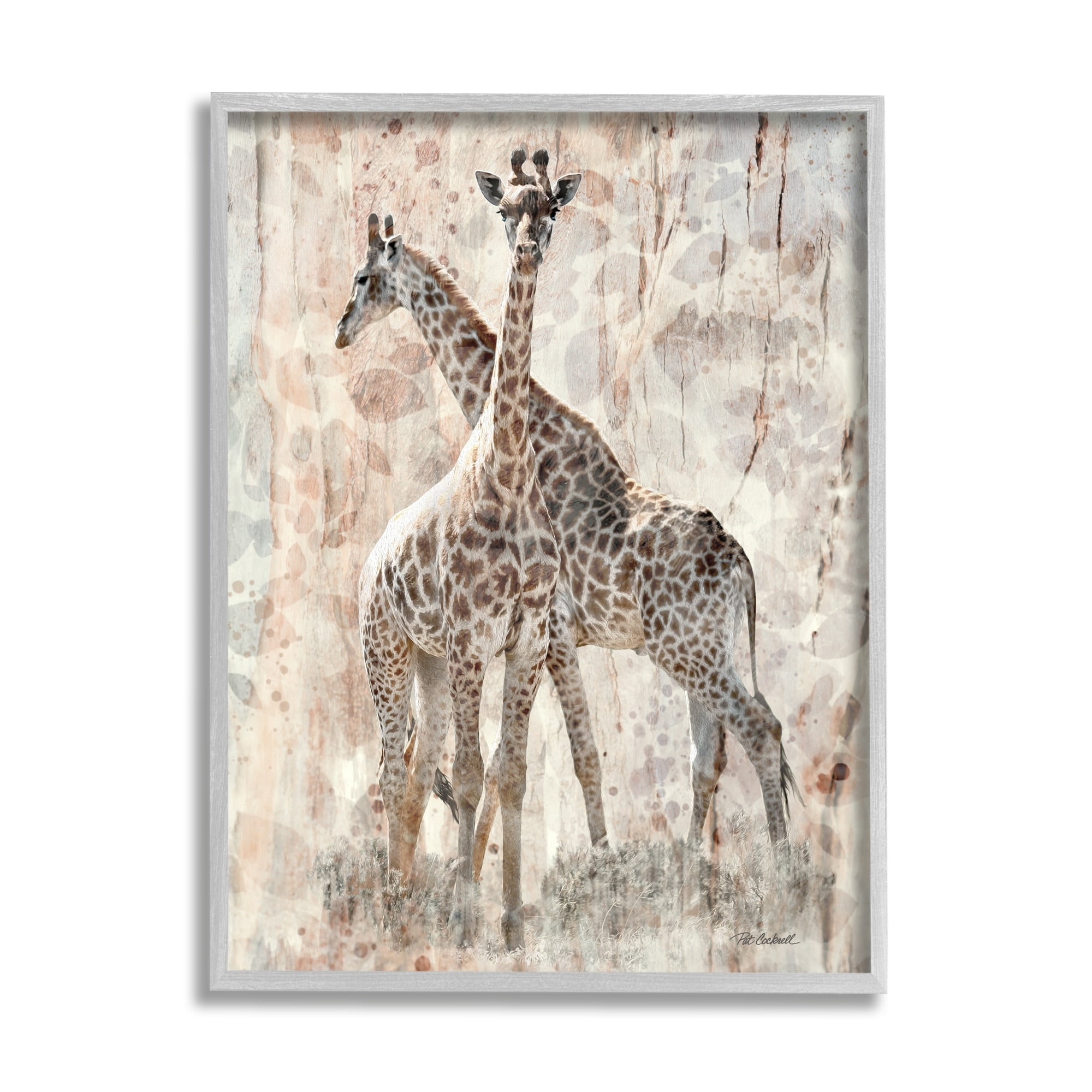 Stupell Industries Towering Giraffes Pair Overlay Spotted Pattern Design Graphic Art Gray Framed Art Print Wall Art, Design by unknown