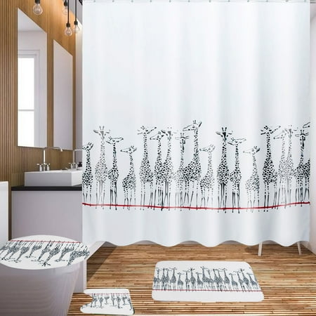 Giraffe Printed Waterproof Bathroom Shower Curtain 12 Hooks Or