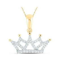 10K Yellow Gold Round Cut Diamond Women's Queen's Crown Pendant 1/6 CT.