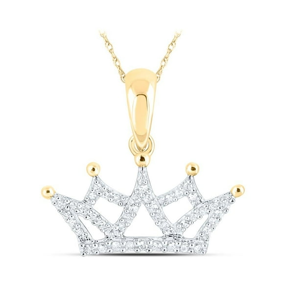 10K Yellow Gold Round Cut Diamond Women's Queen's Crown Pendant 1/6 CT.