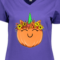 thumbnail image 4 of Inktastic Pumpkin Unicorn for Halloween and Thanksgiving Women's V-Neck T-Shirt, 4 of 5