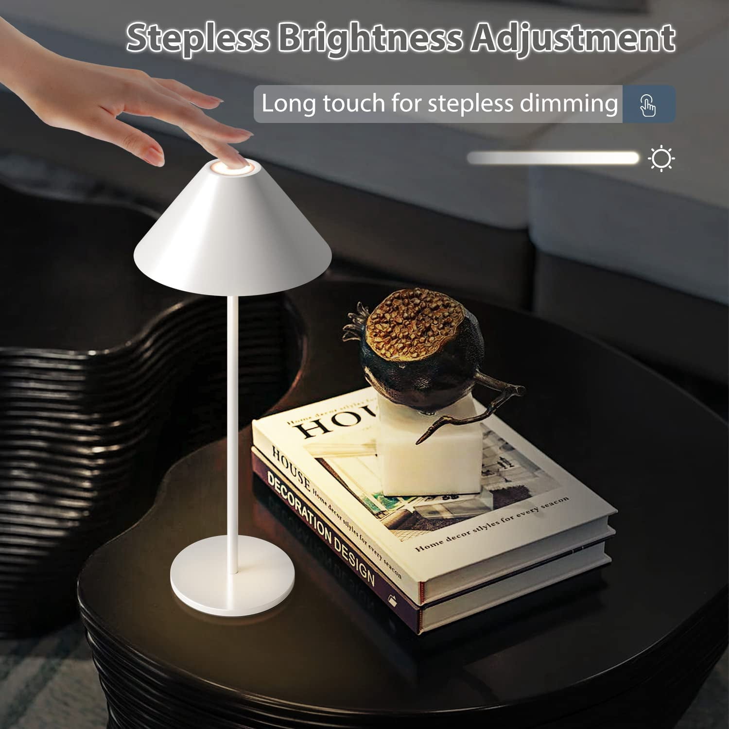 LED Cordless Dimmable Table Lamp, Long Lasting 4000mAh Rechargeable Battery Operated, 240LM, White，Pack of 2