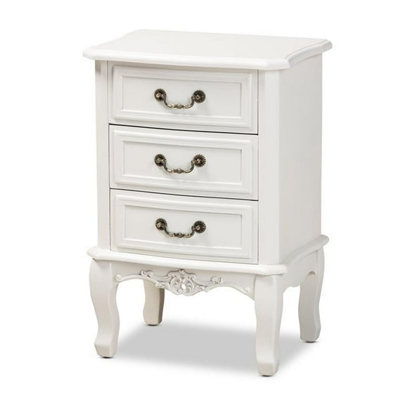 Bowery Hill White-Finished 3-Drawer Wood Nightstand
