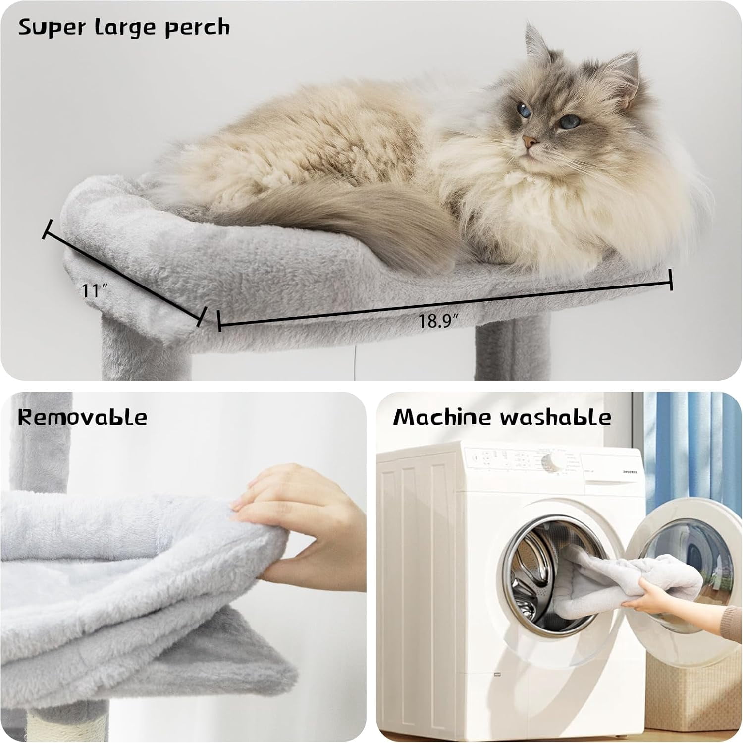 ZephyPaws Cat Tree, 68 inch Multi-Level Cat Tower for Indoor Cats, Two Large Top Decks and Cat Hairbrushfor Kittens, Large and Tall Cat Tree gray