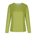 thumbnail image 4 of Yteetum Green Womens Crew Neck Sweatshirt Solid Color Long Sleeve Casual Pullover Sweatshirt Ladies Comfortable Loose Round NeckHoodless Sweatshirt Top, 4 of 5