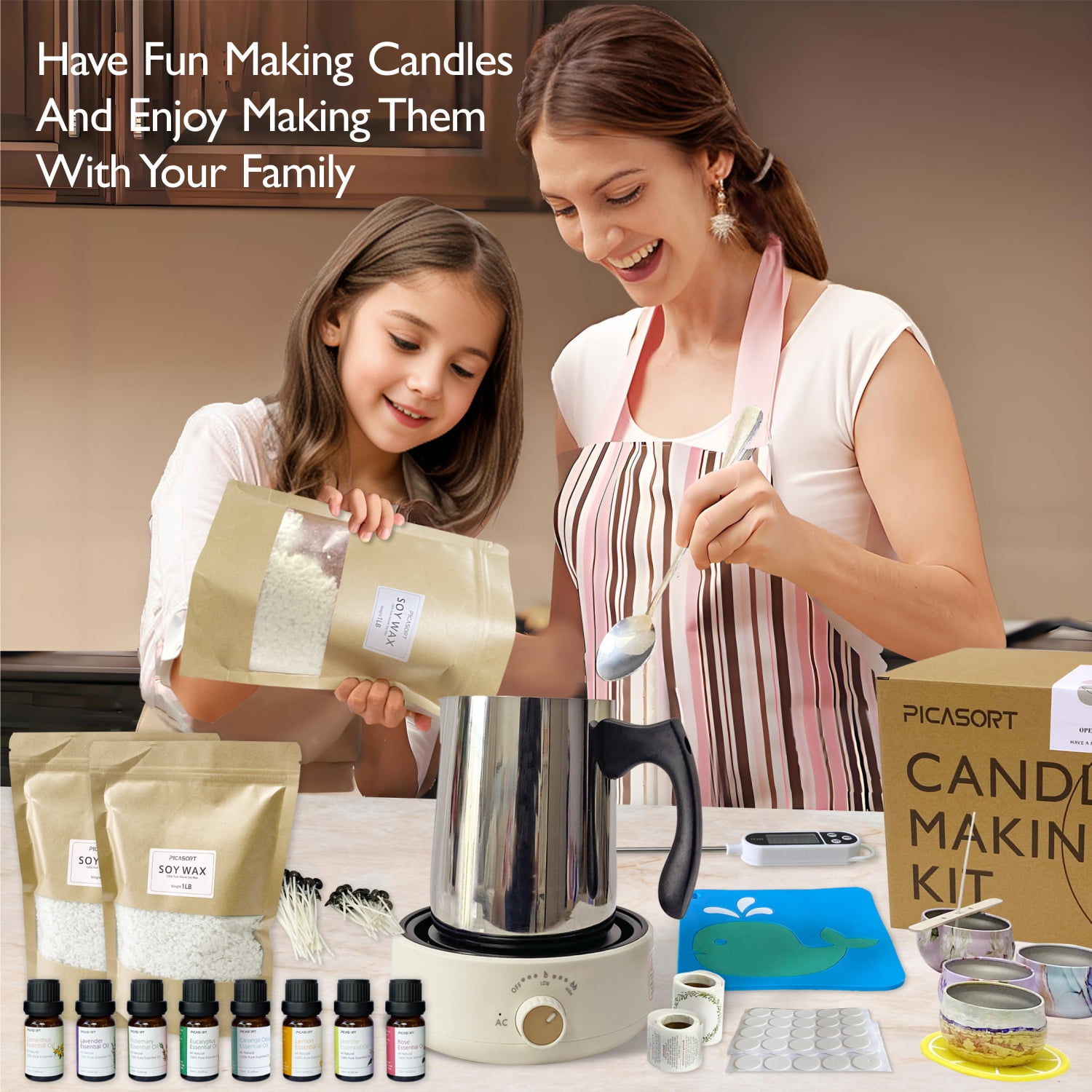 Candle making kit With Hot Plate - Candle Making Supplies, Include Wax Melting pot,Hot Plate,Thermometer,Stirring Spoon,Candle Wick Etc, DIY Kits for beginners