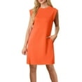 thumbnail image 2 of Chiccall Womens Summer T Shirt Dress Crew Neck Sleeveless Solid Basic Casual Midi Dresses with Pocket Orange S, 2 of 7