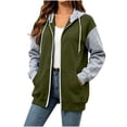 thumbnail image 2 of Womens Hoodies Color Block Fleece Lined Full Zip Quick-Dry Sweatshirt Drawstring Hood Side Pockets Mid Length for Street Shopping Daily Hangout | TruBelle,Army Green L, 2 of 7