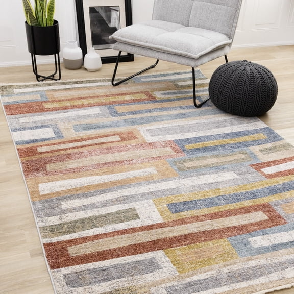 Rug Branch Contemporary Distressed, Geometric Orange Indoor Area Rug - 8' x 10'