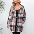 thumbnail image 7 of Turilly Womens Jackets Ladies Clearance, Women's Check Print Loose Lapel Zip Hooded Double Pocket Blazer Long Sleeve Hooded Casual Coat/Jacket, 7 of 7