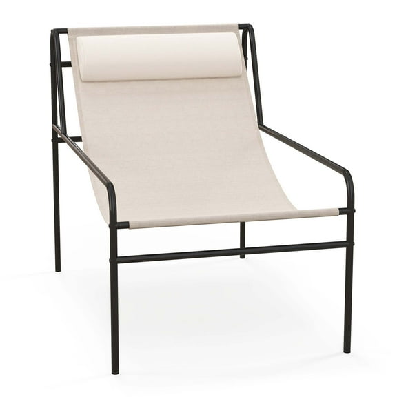 Costway 1PC Patio Sling Lounge Chair with Removable Headrest Pillow Breathable Seat Balcony