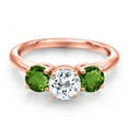 thumbnail image 3 of Gem Stone King 18K Rose Gold Plated Silver White Topaz and Green Chrome Diopside Engagement Ring for Women | 1.90 Cttw | Round 6MM | Gemstone November Birthstone | Size 7, 3 of 6