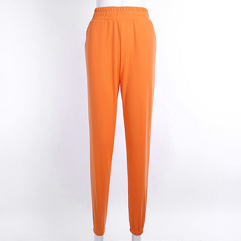 Women Sports Pants Solid Color Elastic Band High Waist Yoga Bottom Loose Long Jogger Trousers
