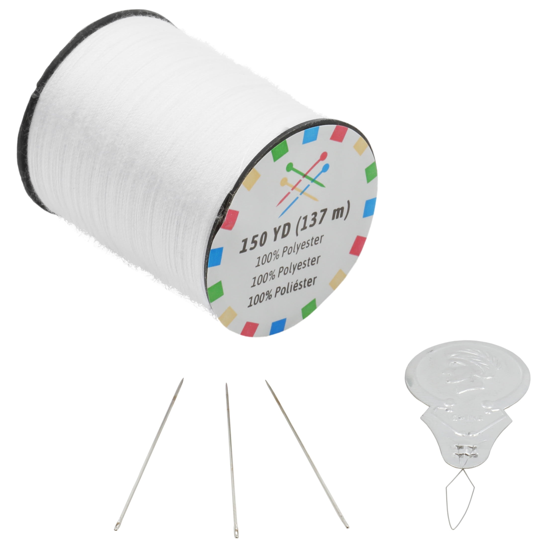 (6 pack) White Basic Thread For Sewing And Repairing. Includes A Needle Threader And Needles