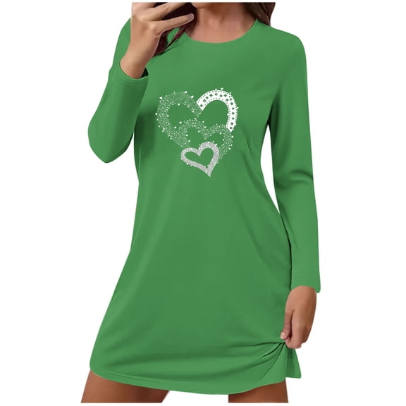 Ohufall Casual Nightgowns for Women Long Sleeve Sleepwear Loose Oversize Comfortable Crew Neck Womens Night Shirts Print