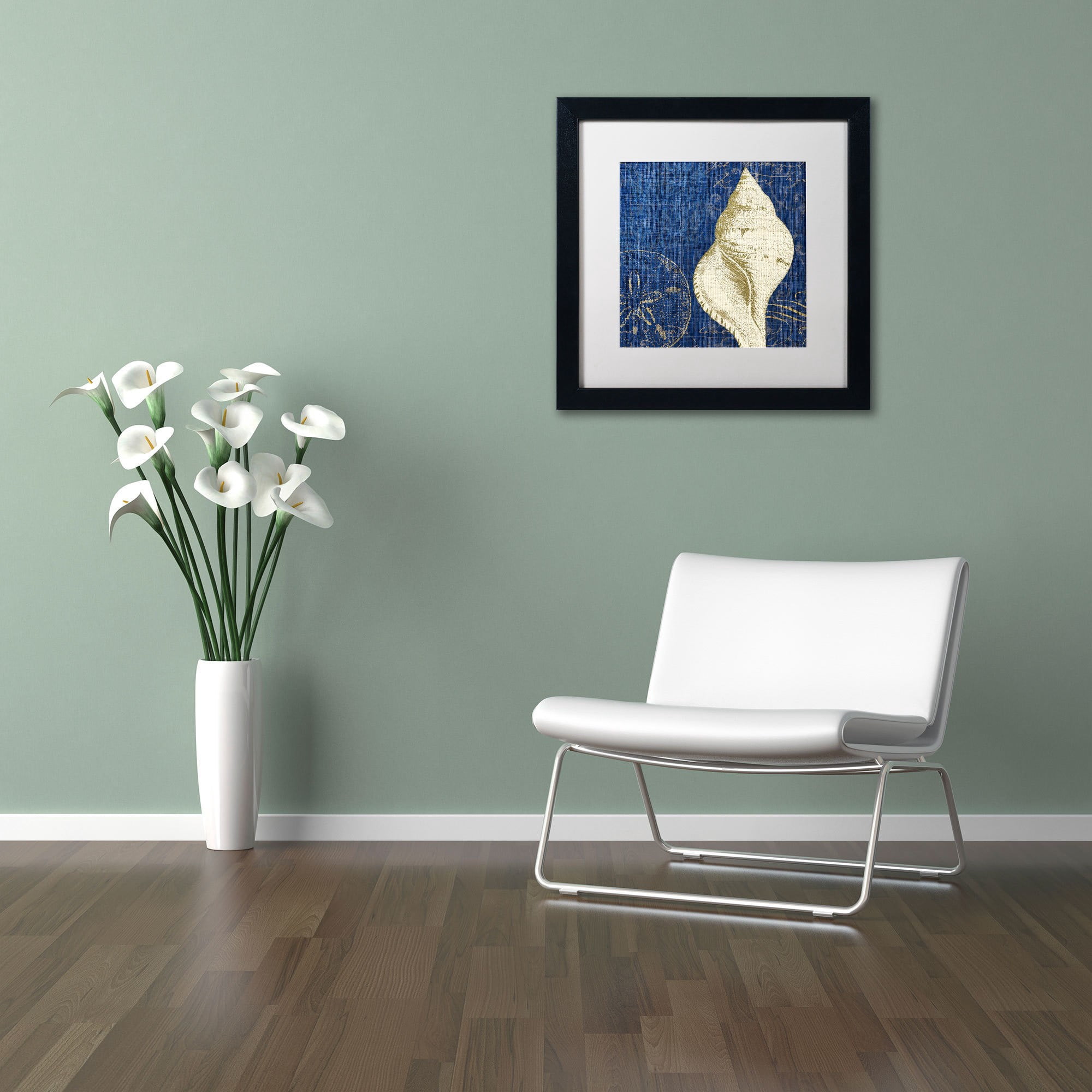 Trademark Fine Art "Coastal Moonlight IV Teal" Canvas Art by Pela Studio, White Mat, Black Frame
