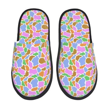 Balery Colorful Cow Skin Slient Indoor Furry Fleece Comfort House Shoes Soft Non-Slip Home Shoes Cotton slippers House Slippers-- Medium