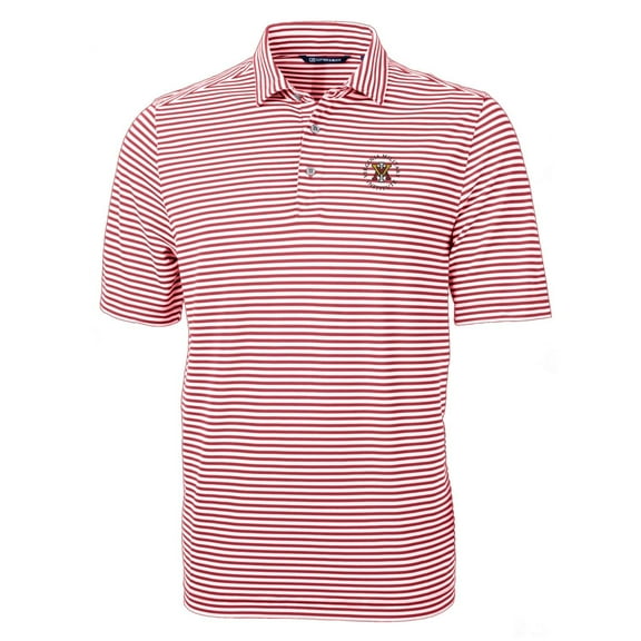 Men's Cutter & Buck Red Virginia Military Institute Keydets Virtue Eco Pique Stripe Recycled Polo