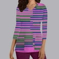 thumbnail image 2 of Xfvqtps Scrub Tops for Women Striped Soft V-Neck 3/4 Sleeve Scrubs Comfortable Nursing Uniforms New Fashion Casual Printed T-shirt Nursing Clothes Top Working Uniforms with Pockets Hot Pink, 2 of 5