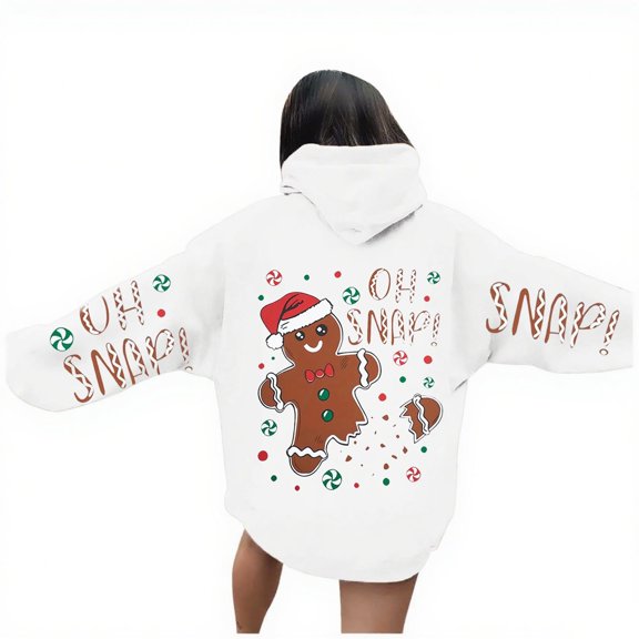 Wang6 Christmas Hoodies for Women Plus Size Funny Back Merry Christmas Letter Print Hooded Sweatshirts Long Sleeve V Neck Xmas Holiday Party Graphic Pullovers Tops with Pocket X_White XL