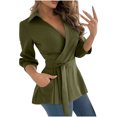thumbnail image 2 of AXXD Womens Blouses Basic Summer 2024 Casual Silim Shirt Long Sleeve Solid Bandage V-Neck Polluer Blouse Tops With Pocket, 2 of 6