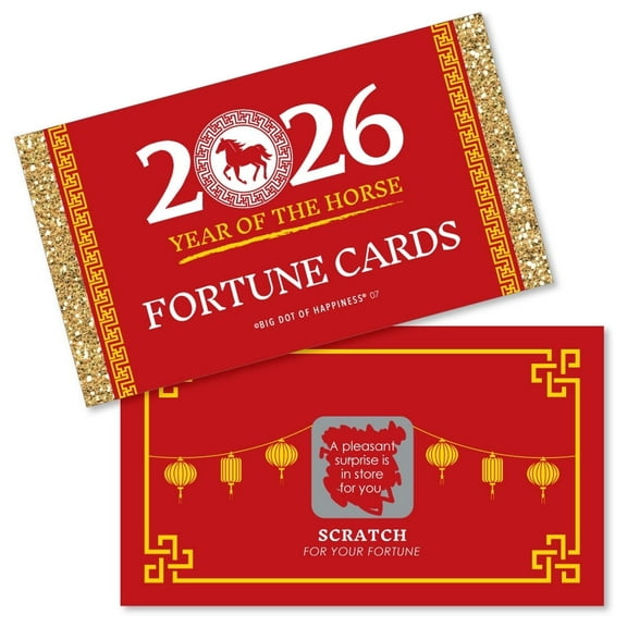Big Dot of Happiness 2026 Year of the Horse - Lunar New Year Game Scratch Off Fortune Cards - 22 Count