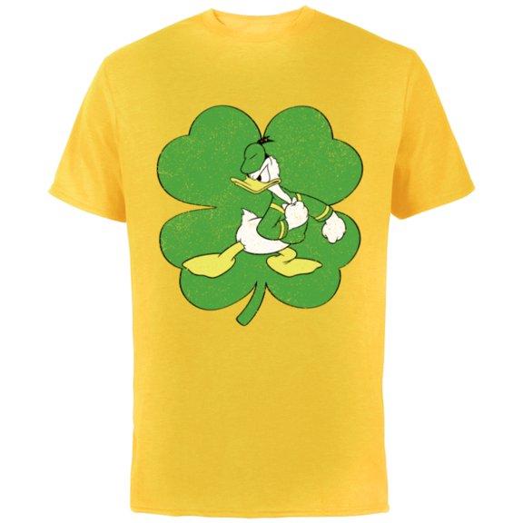 Disney Donald Duck 4-Leaf Clover Retro St. Patrick's Day - Short Sleeve Cotton T-Shirt for Adults - Customized-Yellow